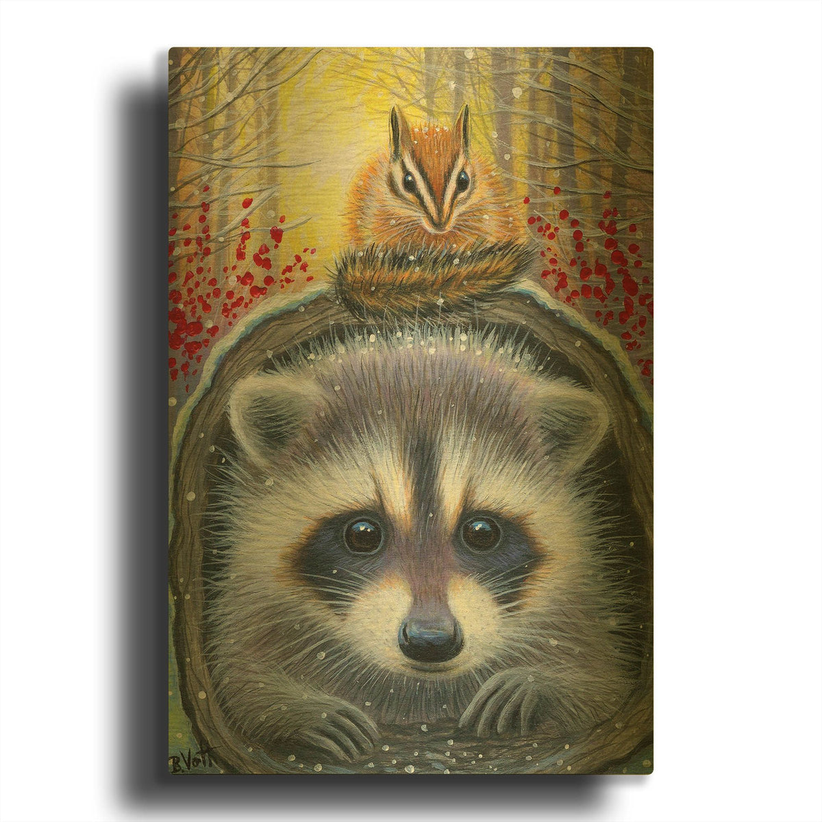 'Snowflake Buddies' By Bridget Voth Gold Metal Wall Art
