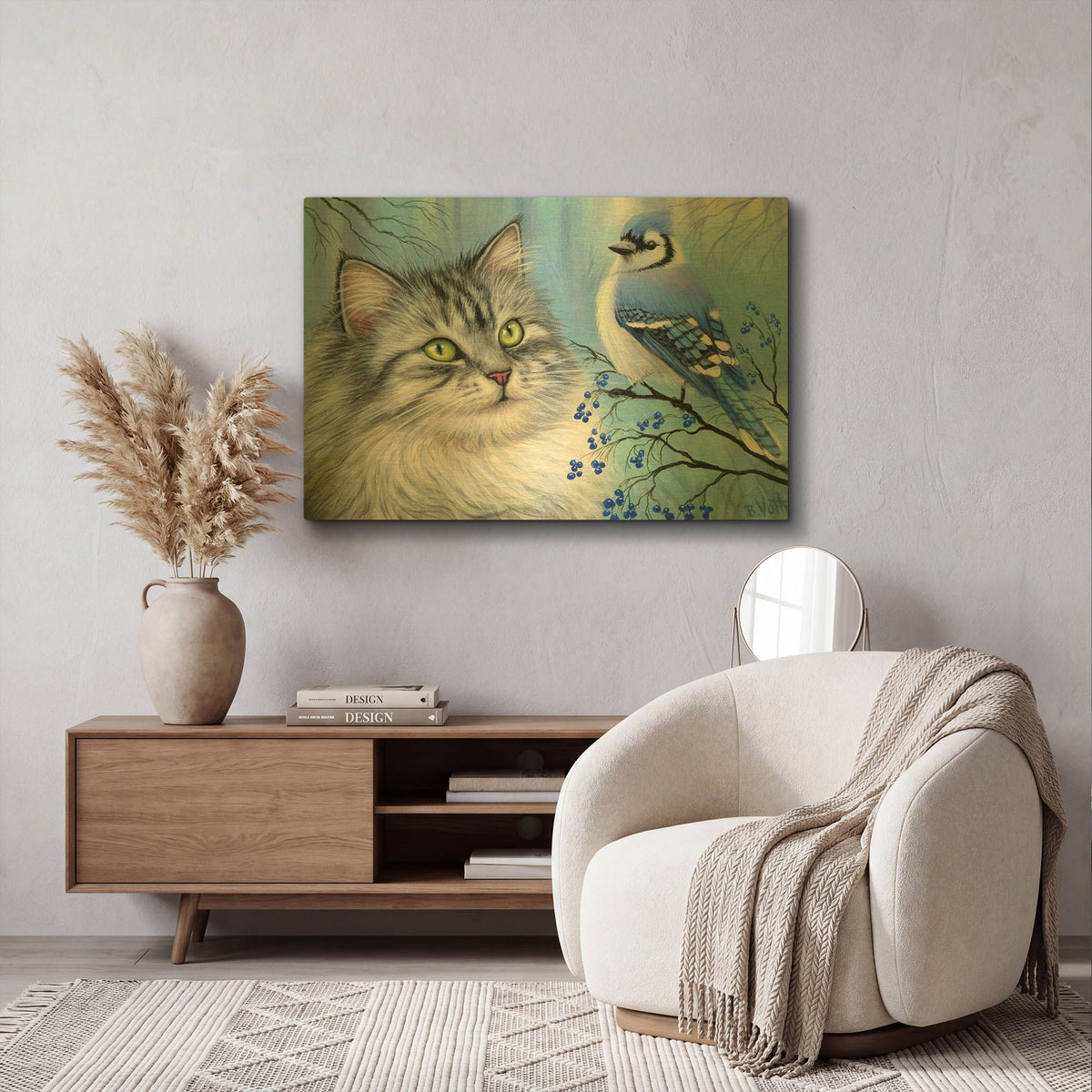 'Blue Winter Friend3' By Bridget Voth Gold Metal Wall Art