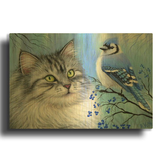'Blue Winter Friend3' By Bridget Voth Gold Metal Wall Art