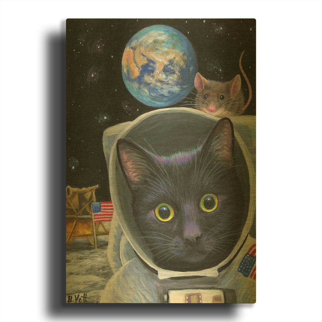 'One Small Step For Feline' By Bridget Voth Gold Metal Wall Art