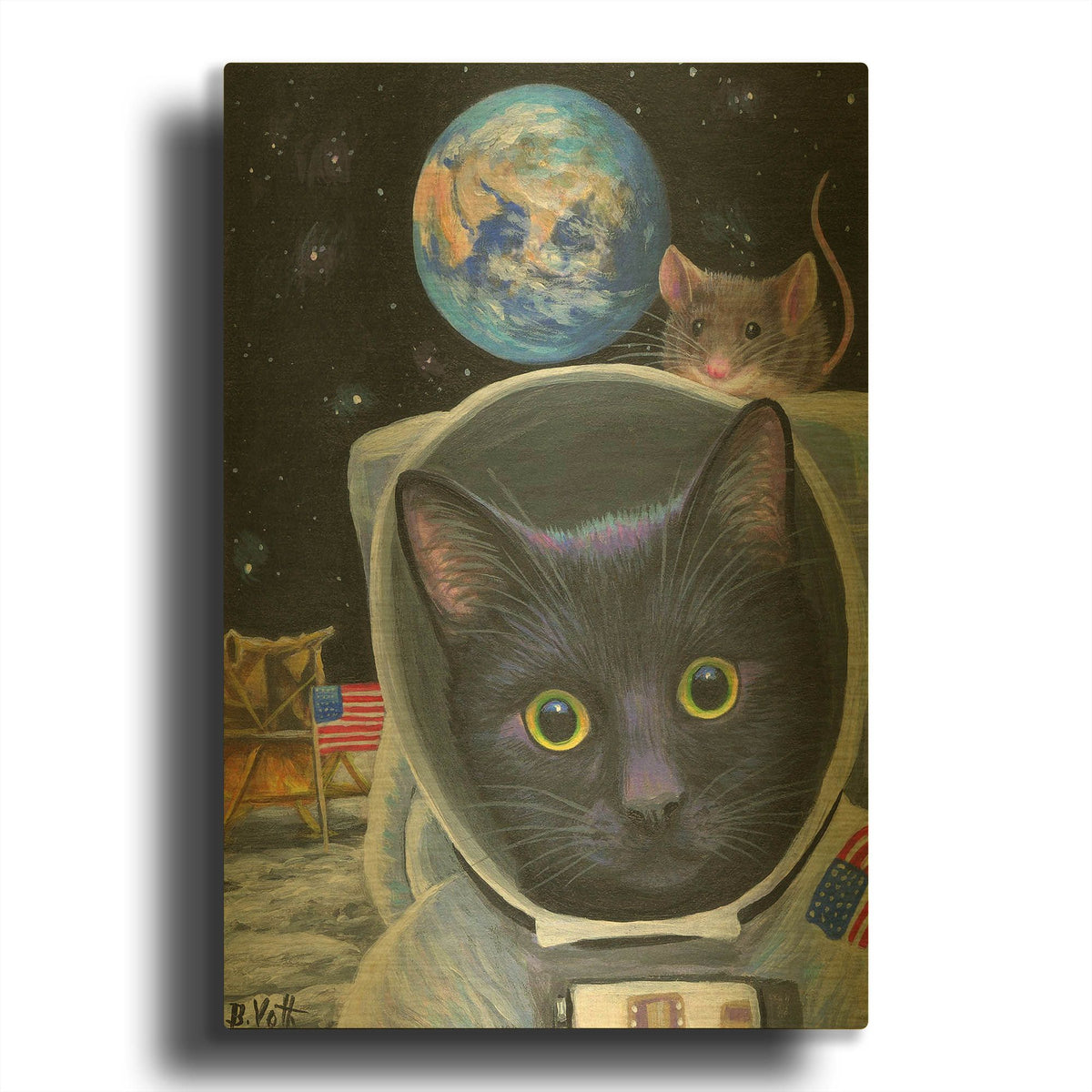 'One Small Step For Feline' By Bridget Voth Gold Metal Wall Art