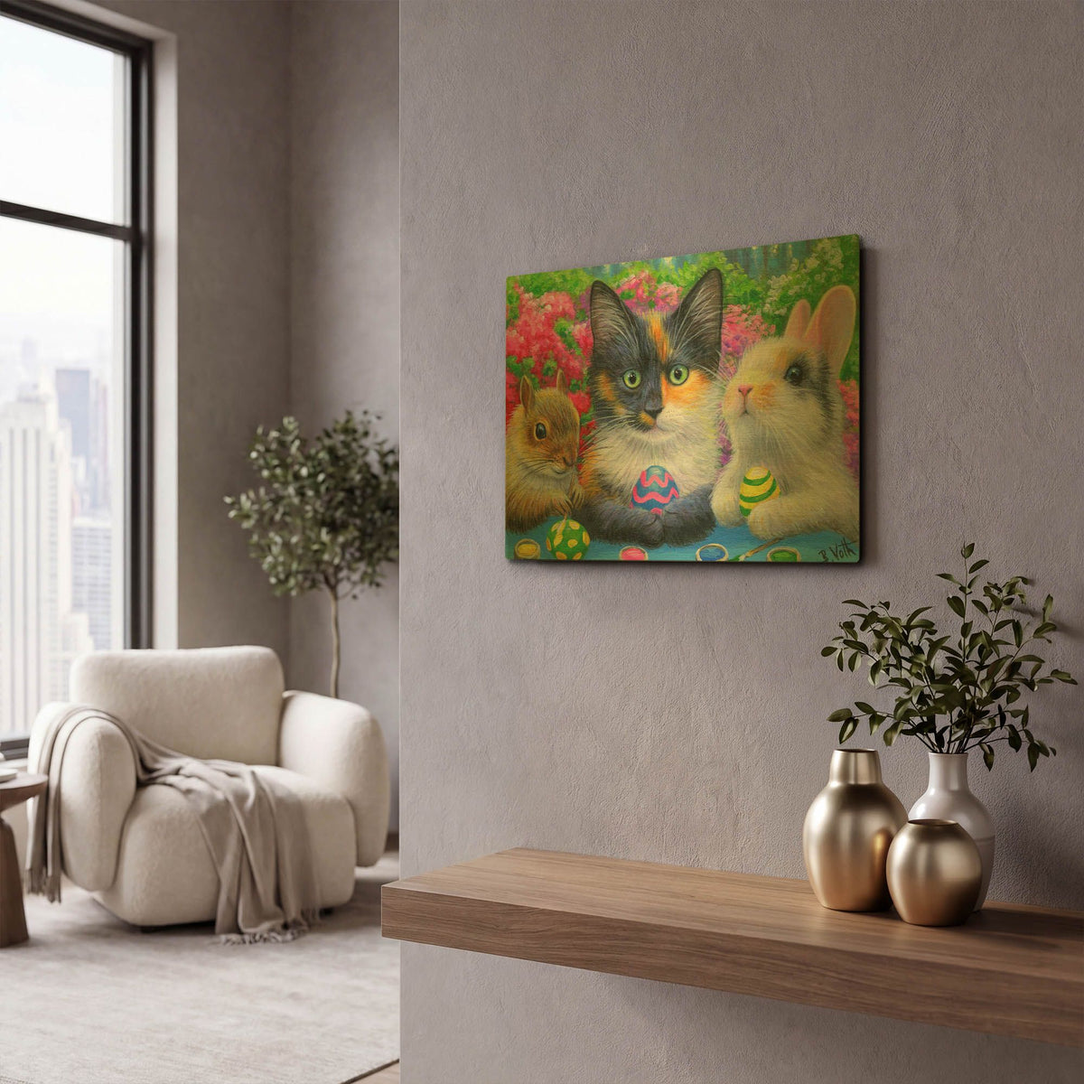 'Painting The Eggs4' By Bridget Voth Gold Metal Wall Art