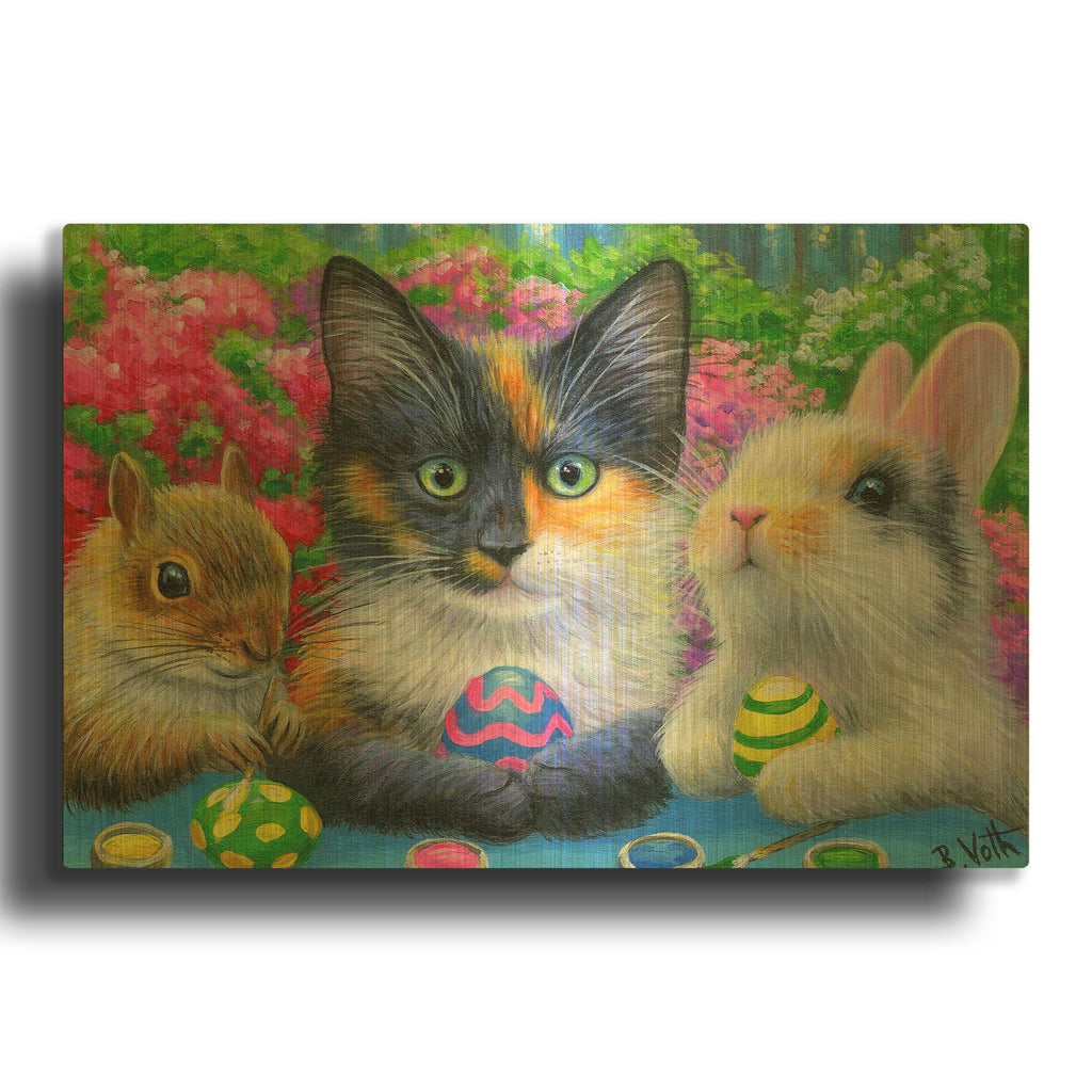 'Painting The Eggs4' By Bridget Voth Gold Metal Wall Art