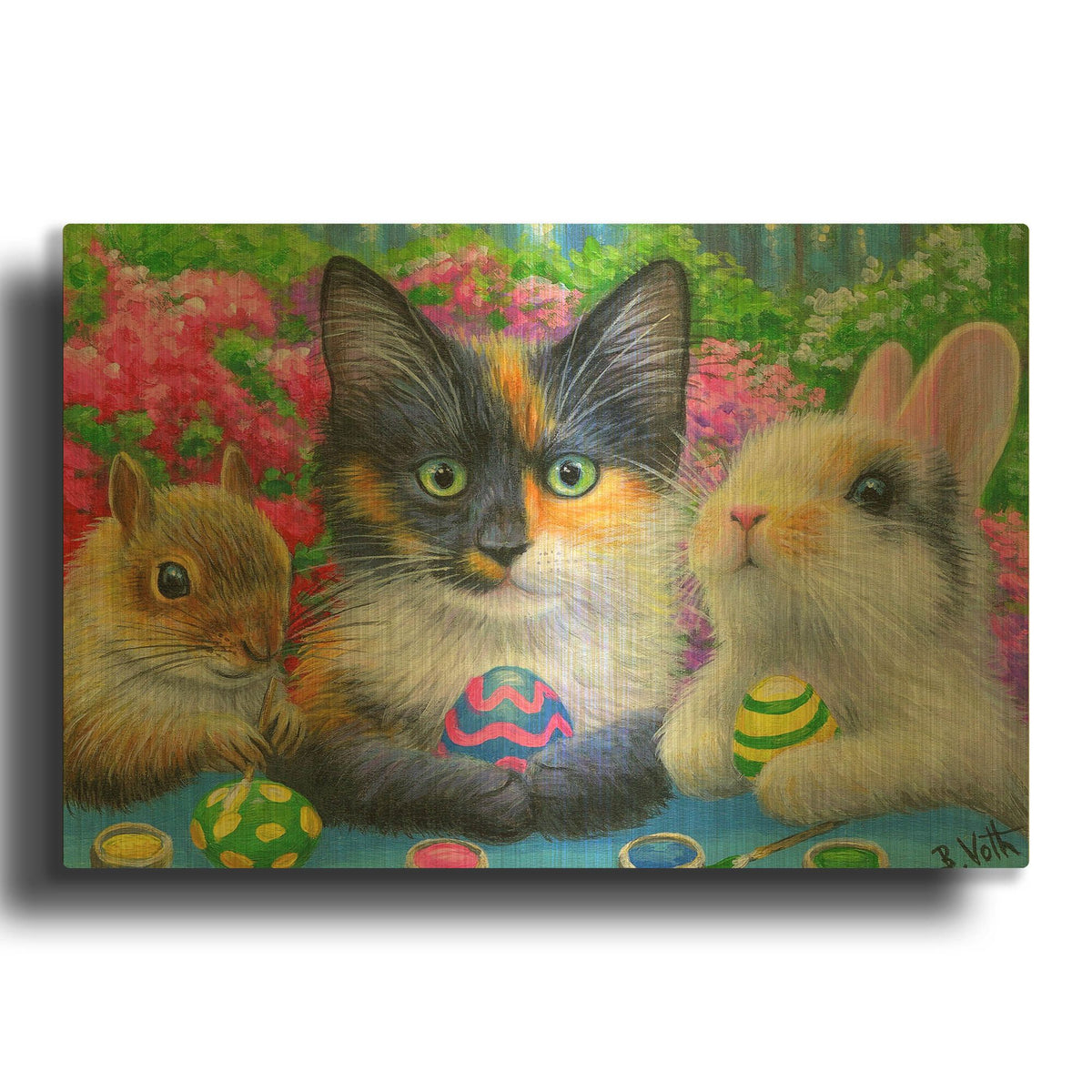 'Painting The Eggs4' By Bridget Voth Gold Metal Wall Art
