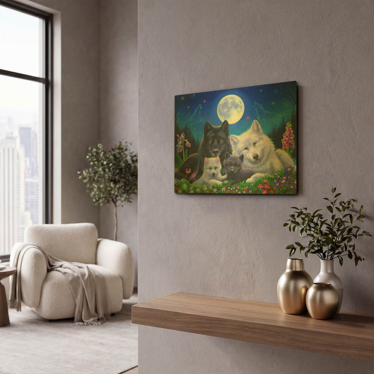'Howling Moon' By Bridget Voth Gold Metal Wall Art