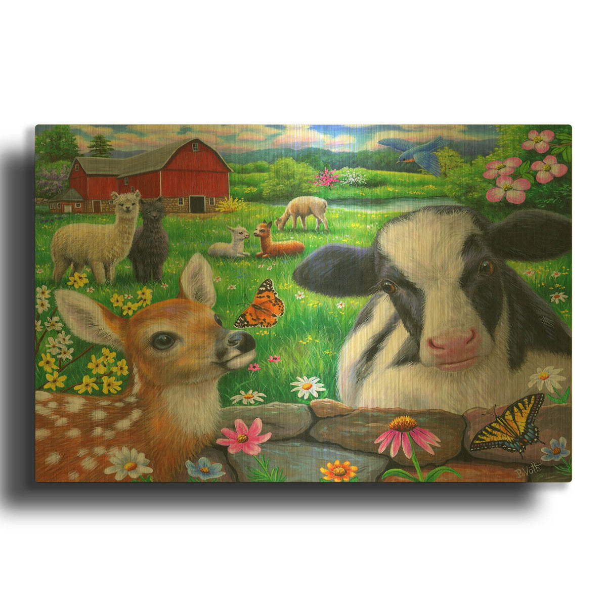 'Friends at the Farm' By Bridget Voth Gold Metal Wall Art