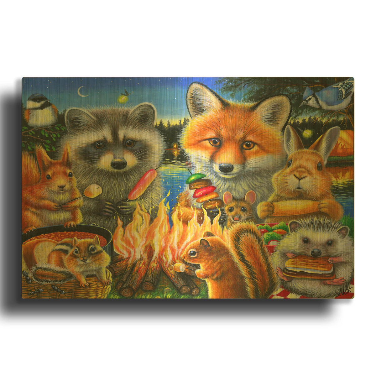'Summer Camping' By Bridget Voth Gold Metal Wall Art