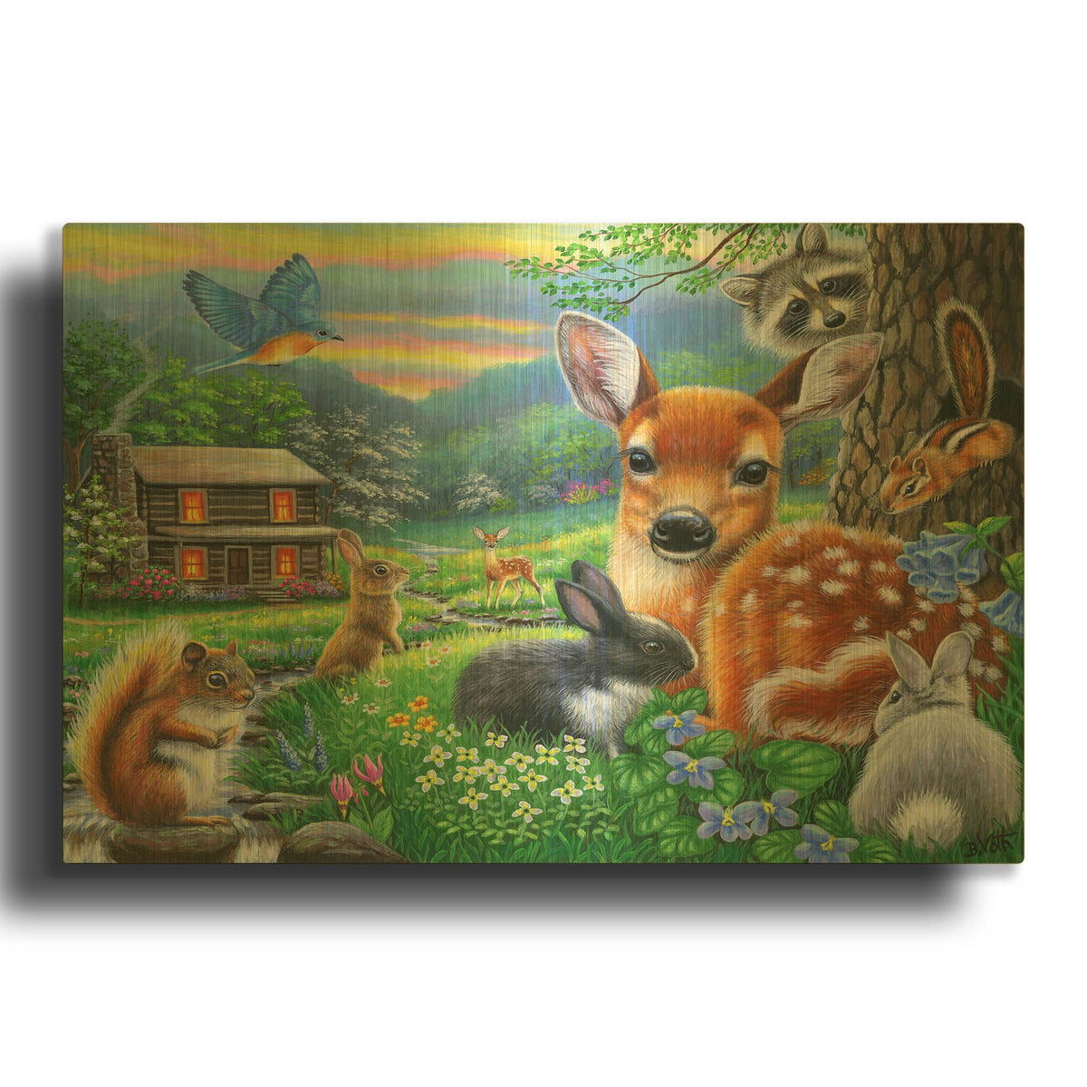 'Spring At The Cabin' By Bridget Voth Gold Metal Wall Art