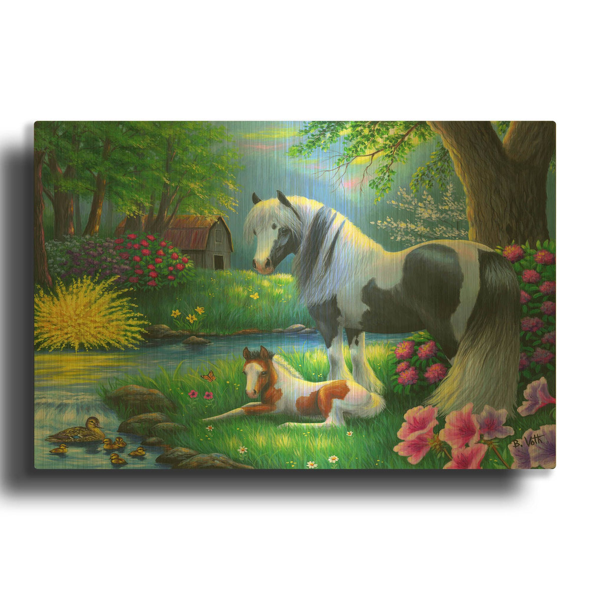 'Spring Morning At The Farm' By Bridget Voth Gold Metal Wall Art