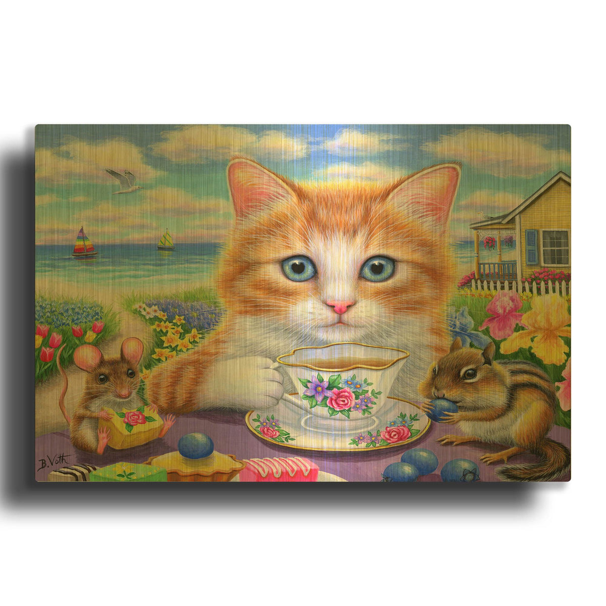 'Tea by the Sea' By Bridget Voth Gold Metal Wall Art