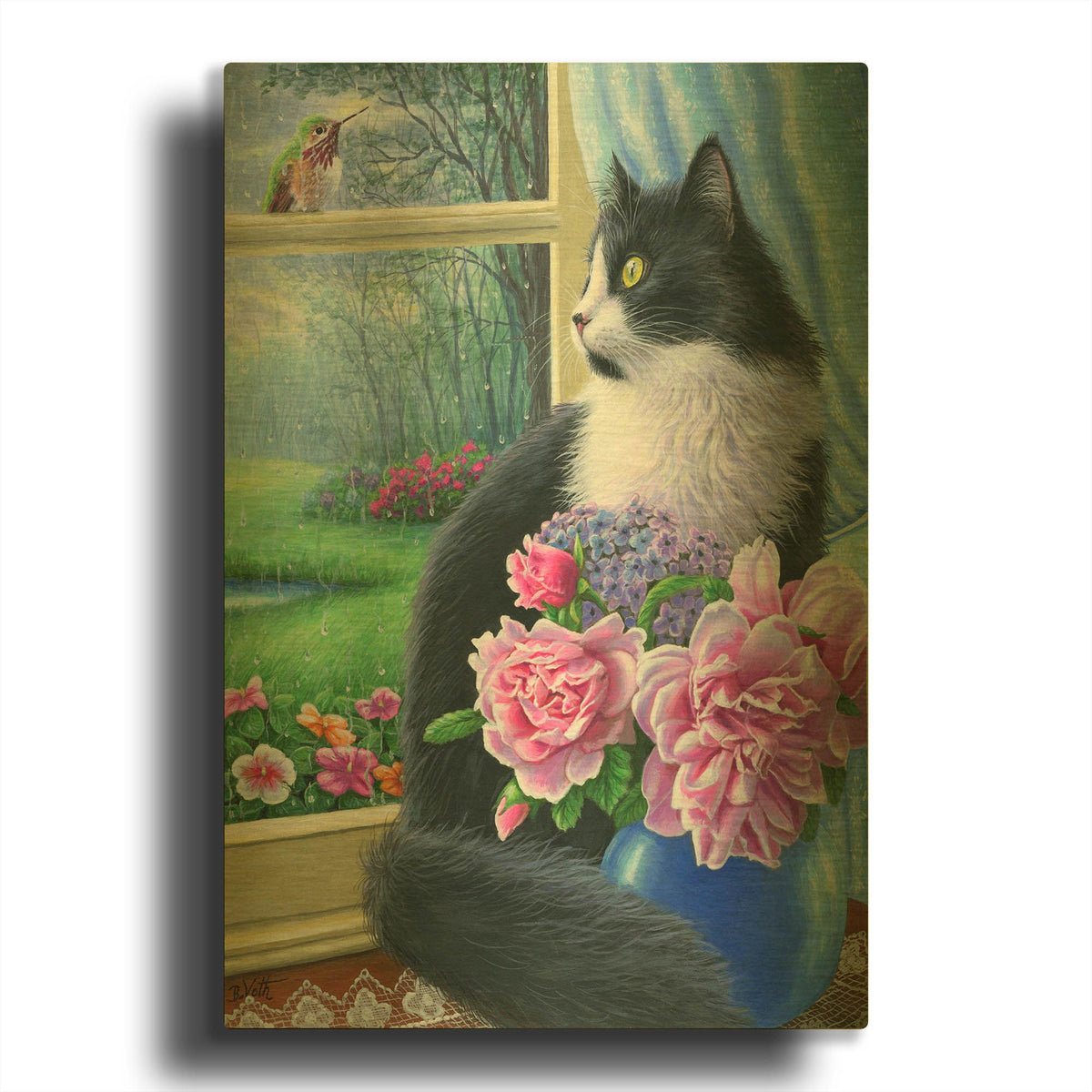 'Rainy Day Visitor' By Bridget Voth Gold Metal Wall Art