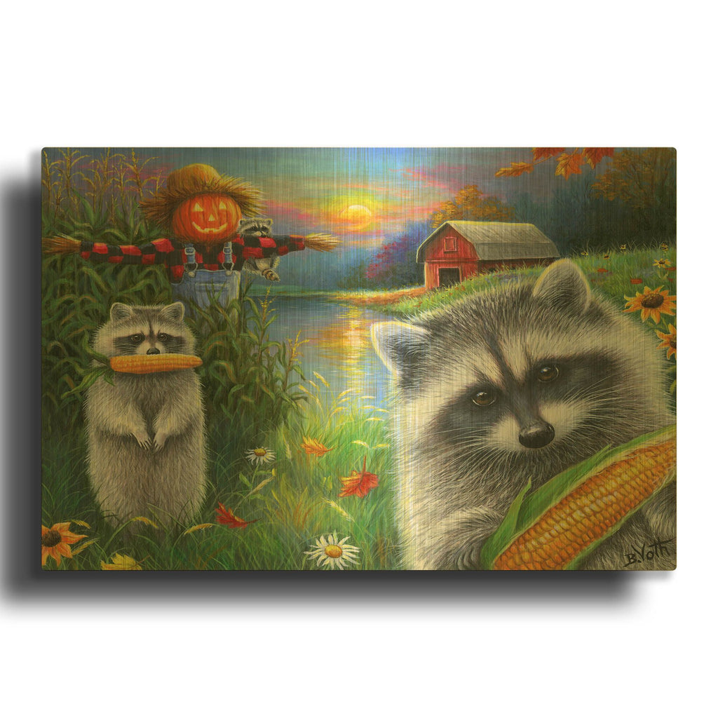 'Cornfield Bandits' By Bridget Voth Gold Metal Wall Art