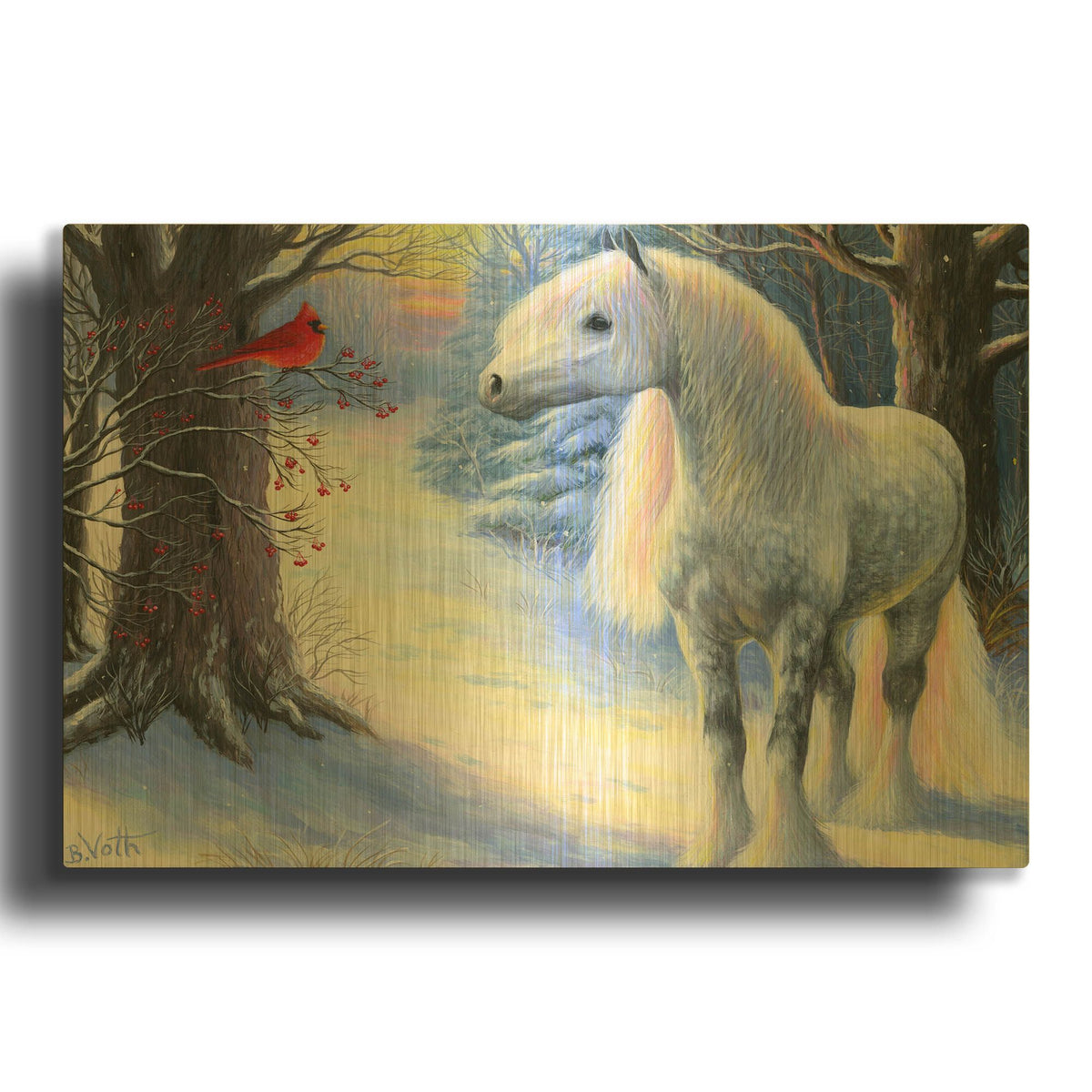 'Little Red Bird' By Bridget Voth Gold Metal Wall Art