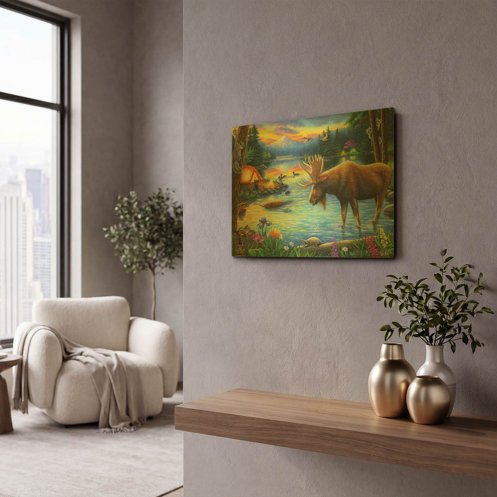 'Evening at the Mountain Lake' By Bridget Voth Gold Metal Wall Art