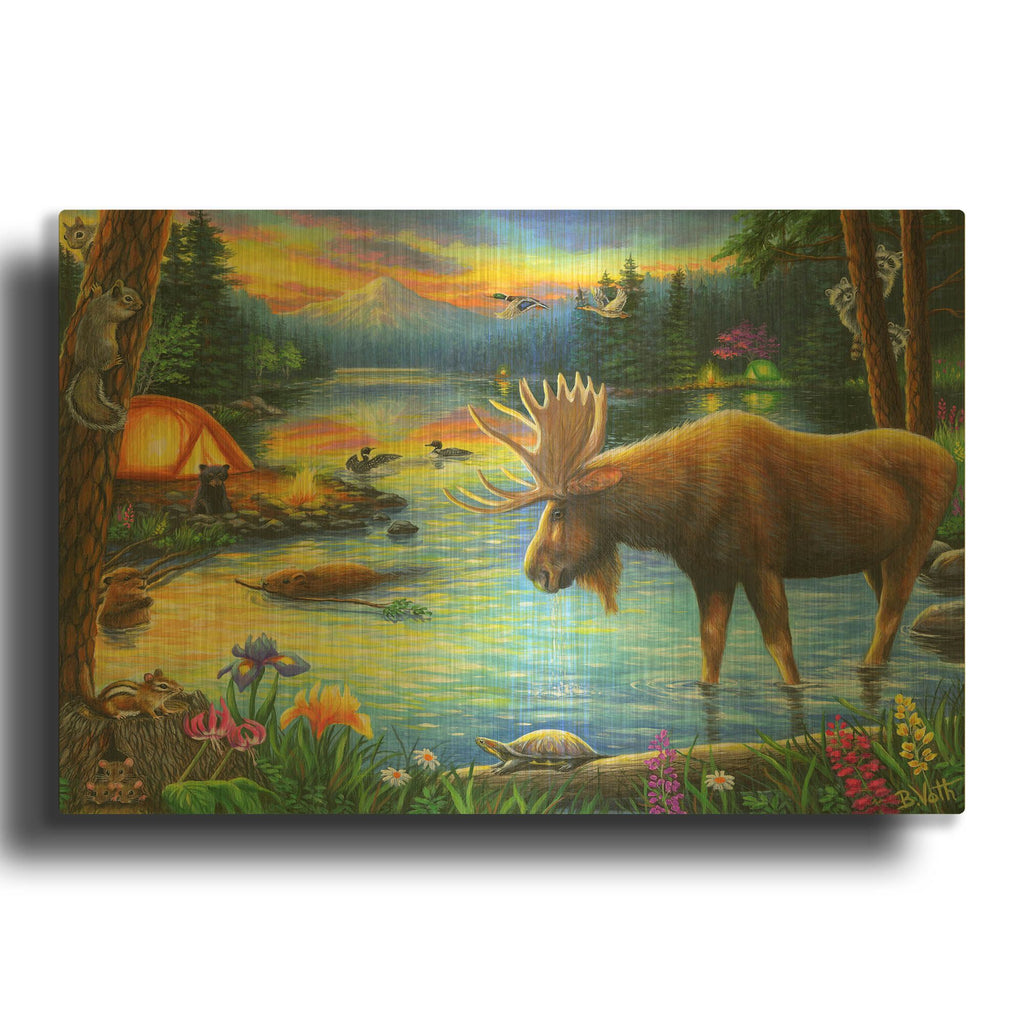'Evening at the Mountain Lake' By Bridget Voth Gold Metal Wall Art