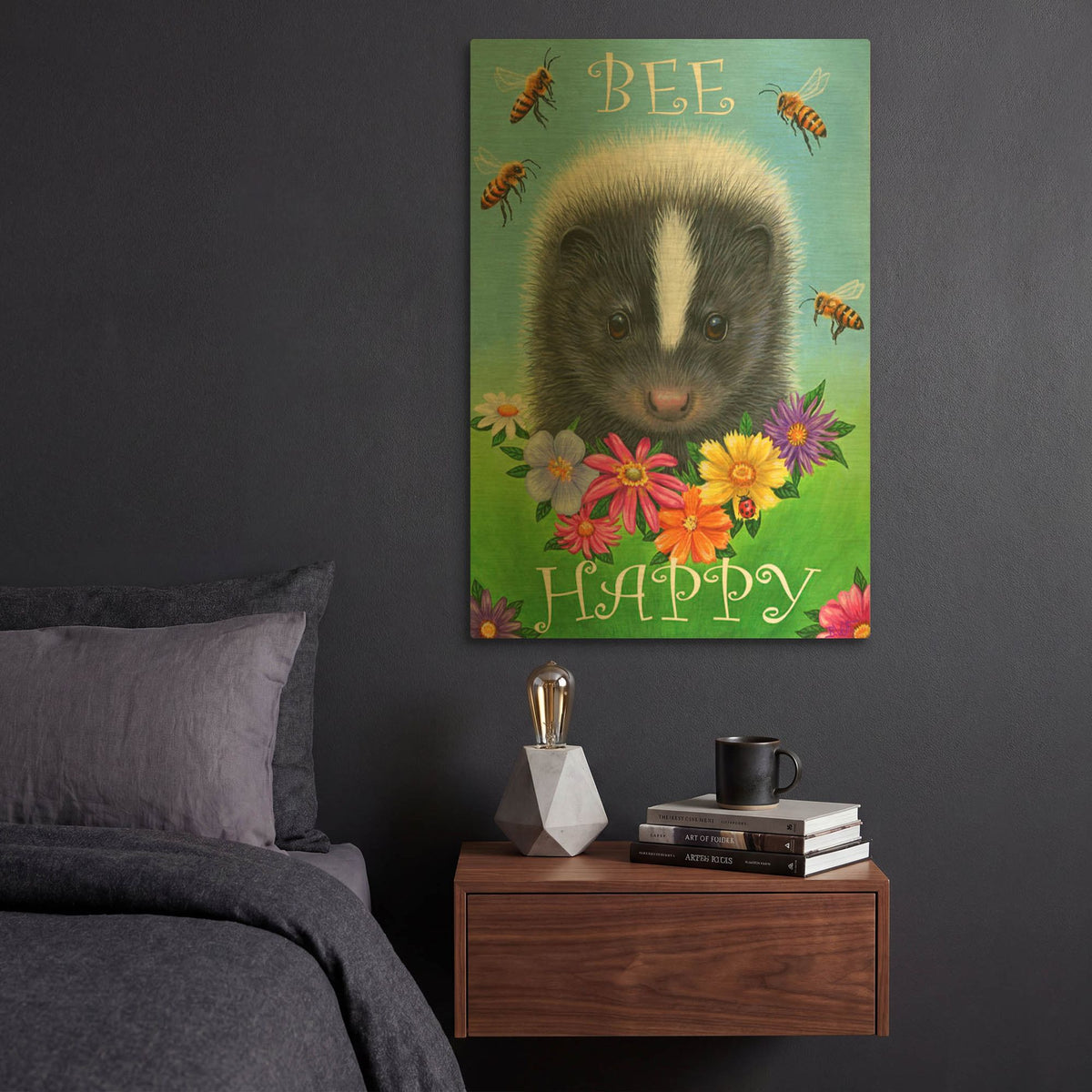'Bee Happy 2' By Bridget Voth Gold Metal Wall Art