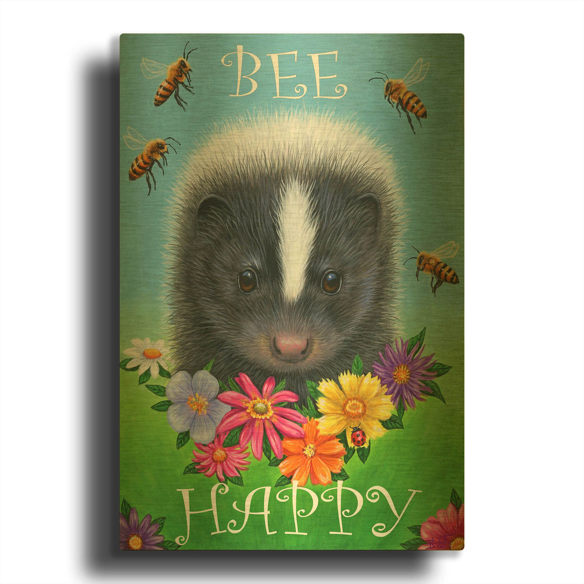 'Bee Happy 2' By Bridget Voth Gold Metal Wall Art