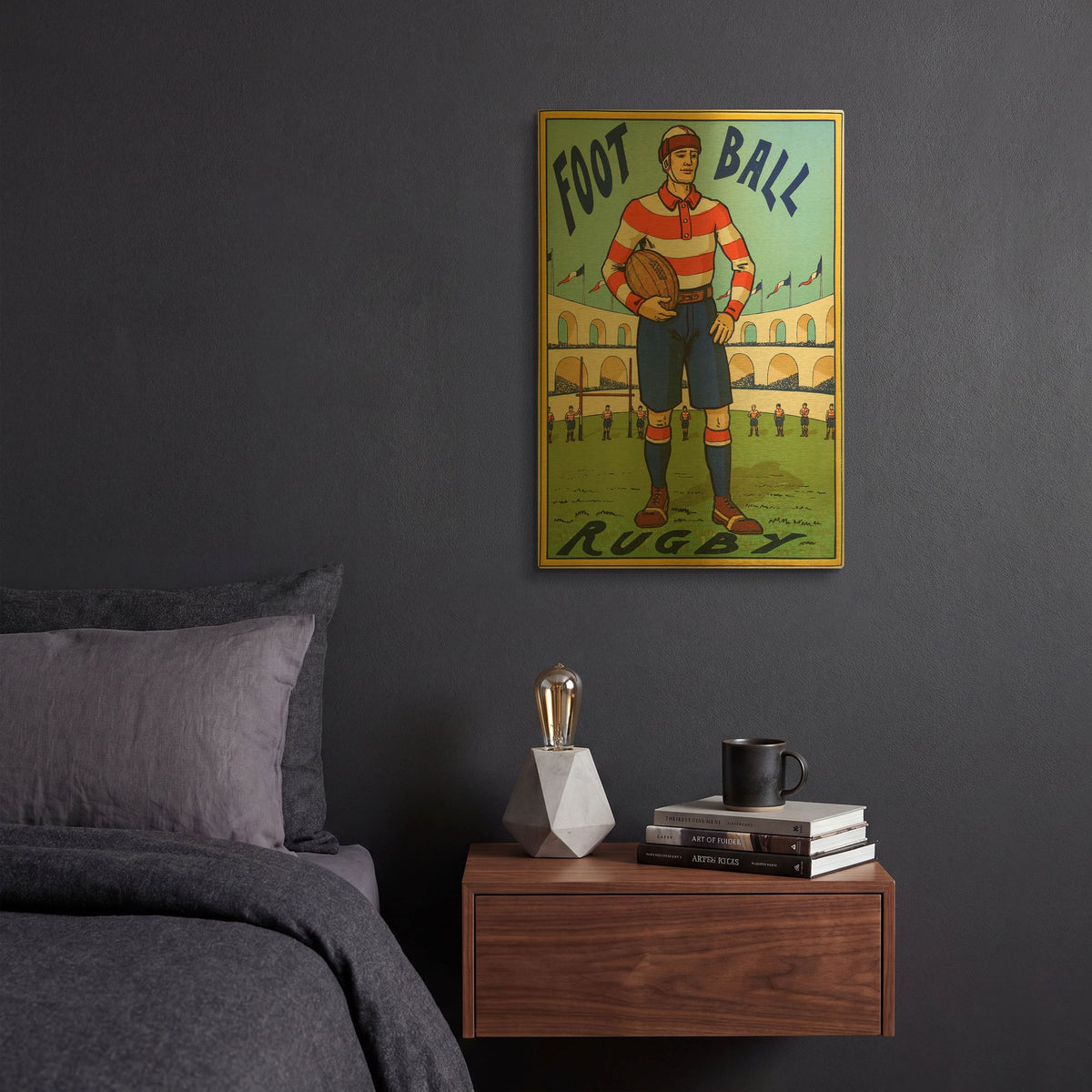 'Rugby Ball' By Vintage Posters Gold Metal Wall Art