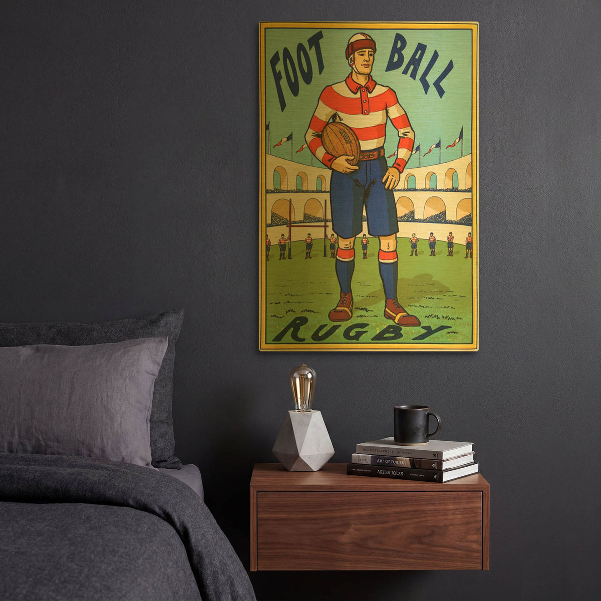 'Rugby Ball' By Vintage Posters Gold Metal Wall Art