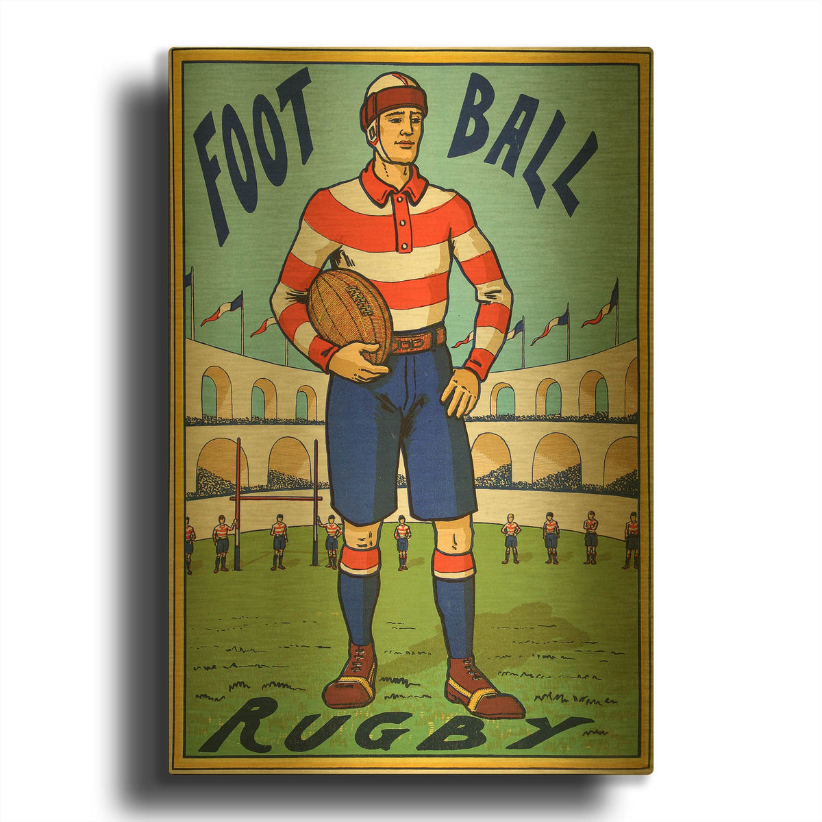 'Rugby Ball' By Vintage Posters Gold Metal Wall Art