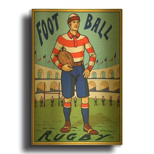 'Rugby Ball' By Vintage Posters Gold Metal Wall Art