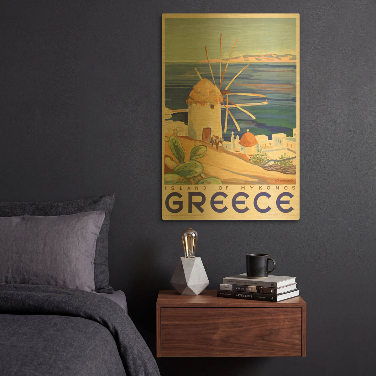 'Mykonos Greece' By Vintage Posters Gold Metal Wall Art