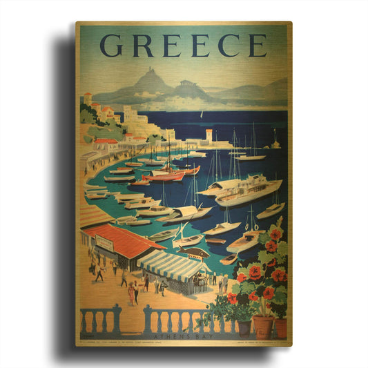 'Greece Bay' By Vintage Posters Gold Metal Wall Art
