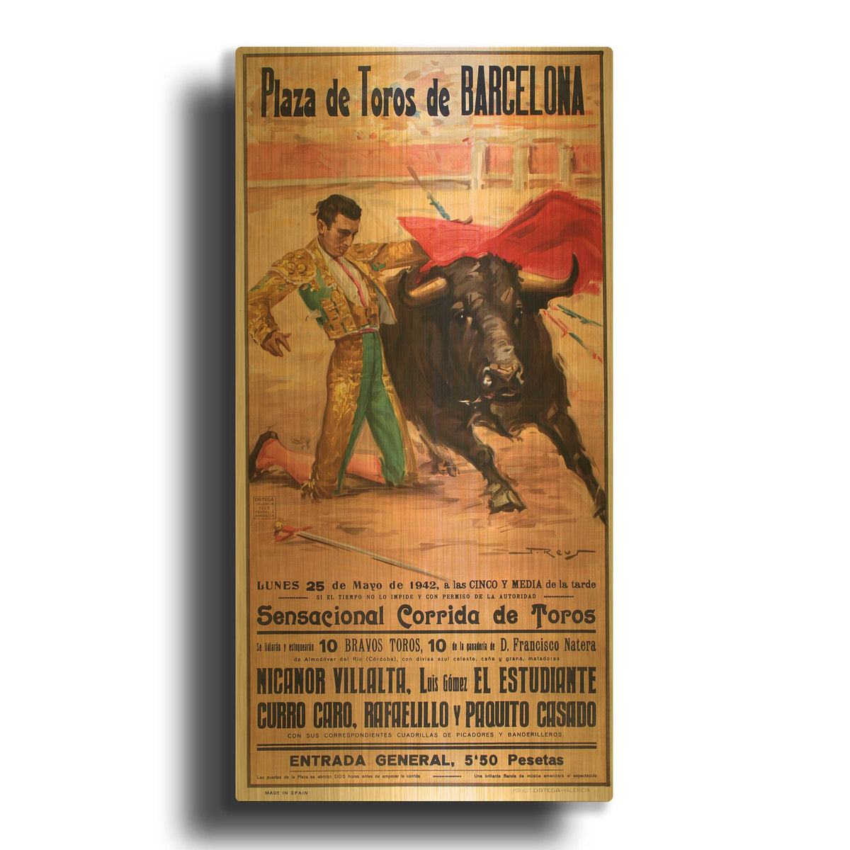'Matador Barcelona I' By Vintage Posters Gold Metal Wall Art