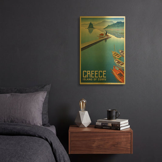 'Greece Corfu' By Vintage Posters Gold Metal Wall Art