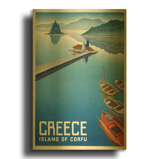 'Greece Corfu' By Vintage Posters Gold Metal Wall Art