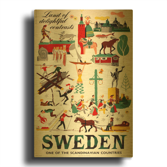 'Sweden Travel' By Vintage Posters Gold Metal Wall Art