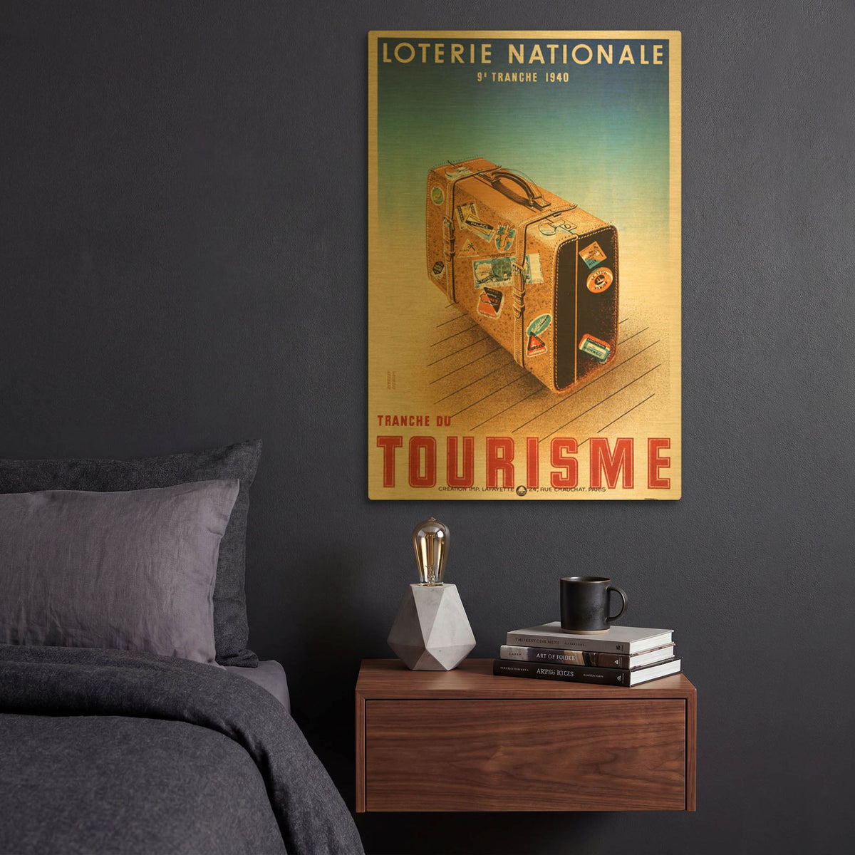 'Loterie Nationale - Tourisme Luggage' By Vintage Posters Gold Metal Wall Art