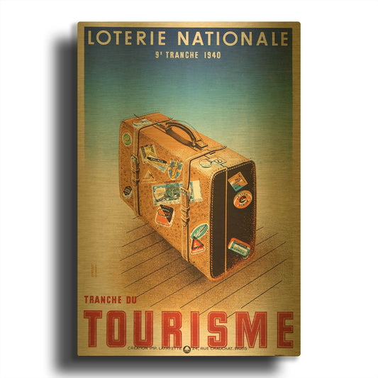 'Loterie Nationale - Tourisme Luggage' By Vintage Posters Gold Metal Wall Art