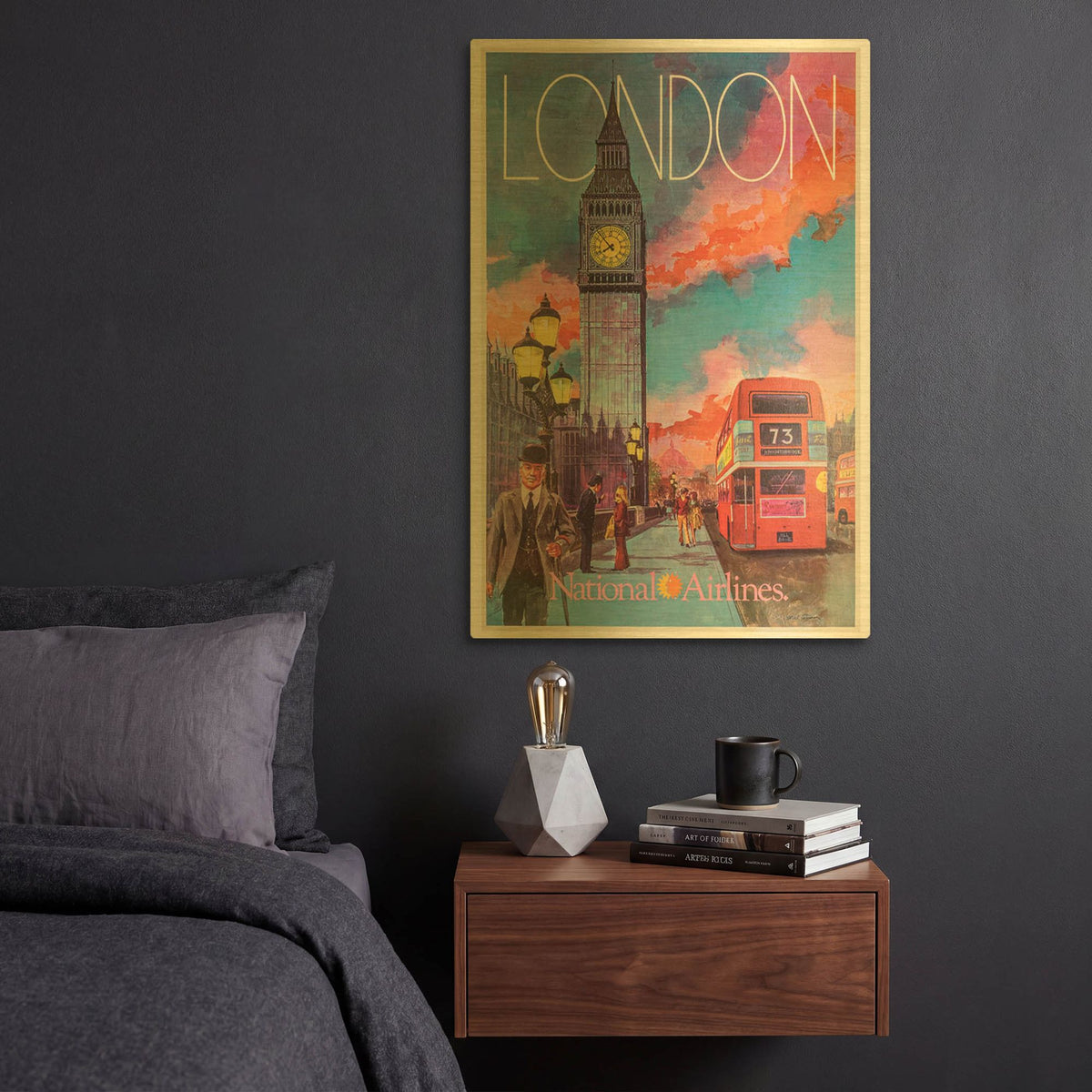 'National Airlines 1965 Bill Simon - London' By Vintage Posters Gold Metal Wall Art