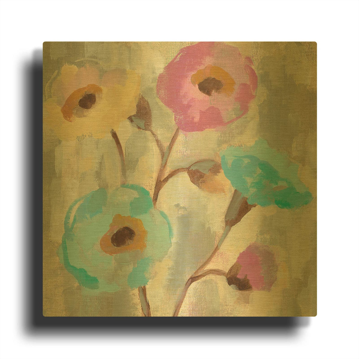 'Fog and Flowers II' By Silvia Vassileva Gold Metal Wall Art