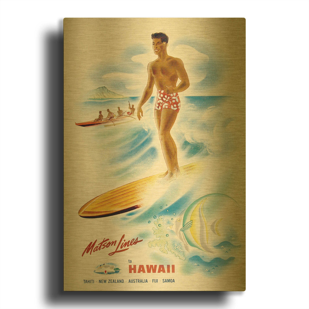 'Matson Lines Hawaii 1955' By Vintage Posters Gold Metal Wall Art