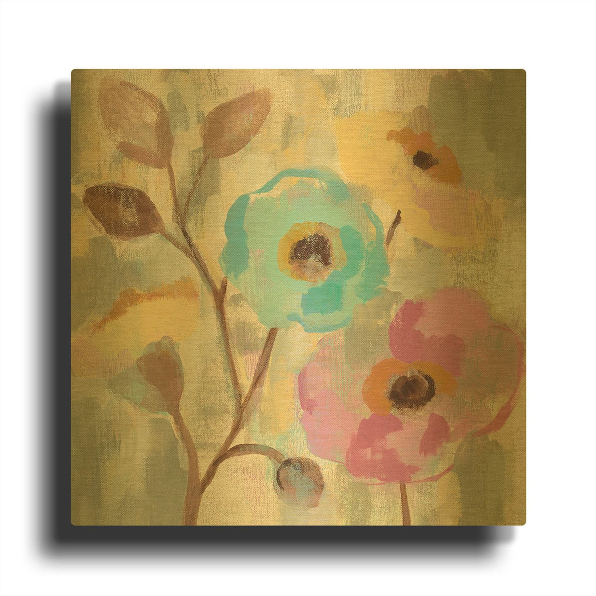 'Fog and Flowers III' By Silvia Vassileva Gold Metal Wall Art