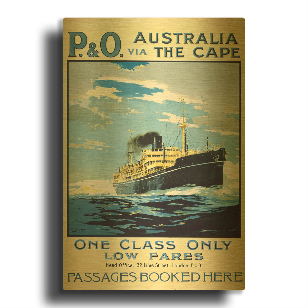 'P. & O. Australia Via The Cape' By Vintage Posters Gold Metal Wall Art