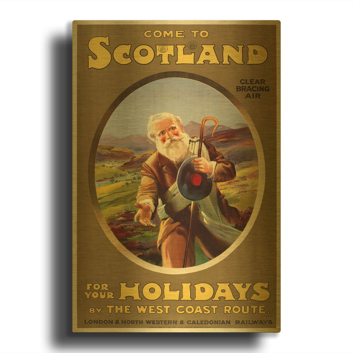 'Come To Scotland' By Vintage Posters Gold Metal Wall Art