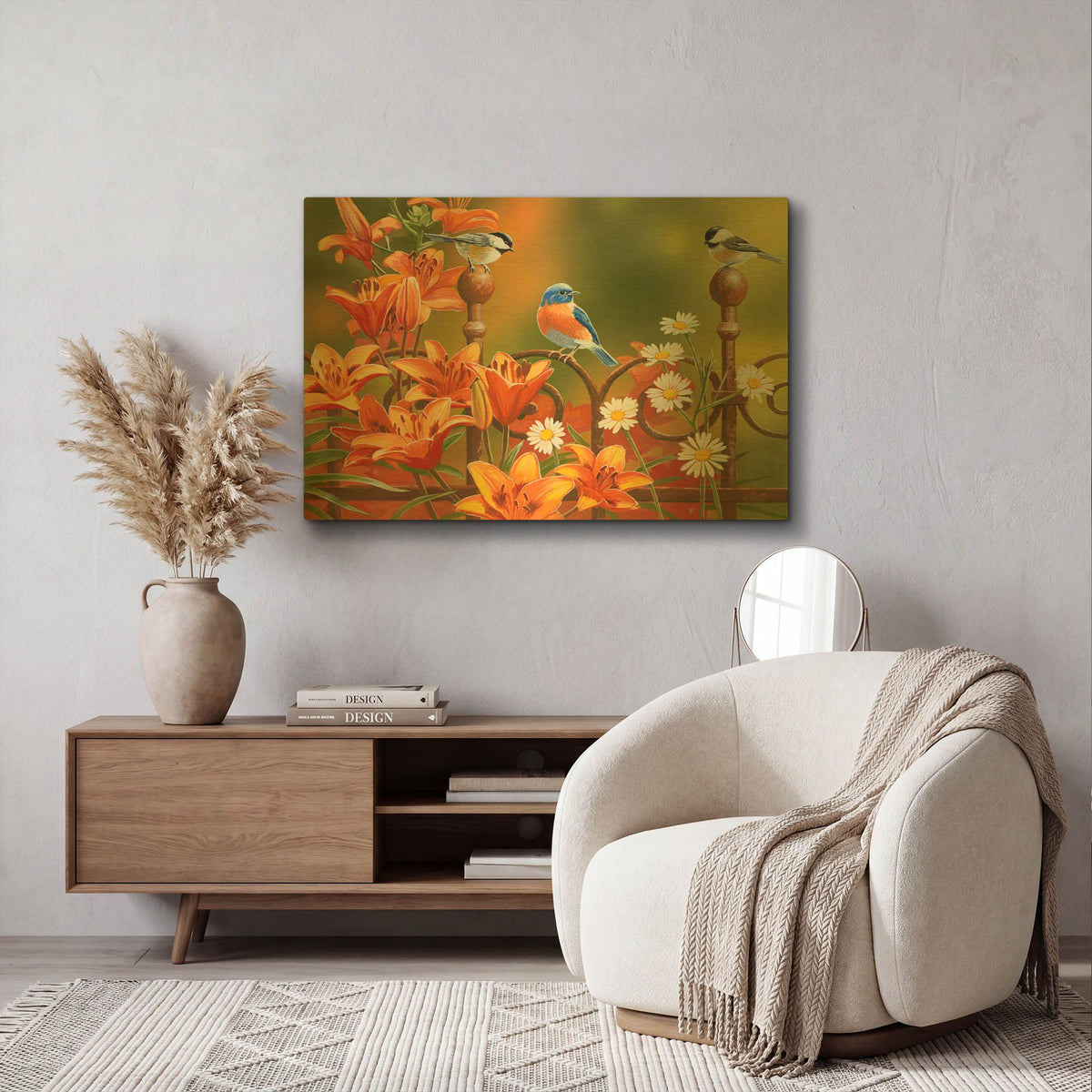 'Rusty Fence and Lilies' By William Vanderdasson Gold Metal Wall Art