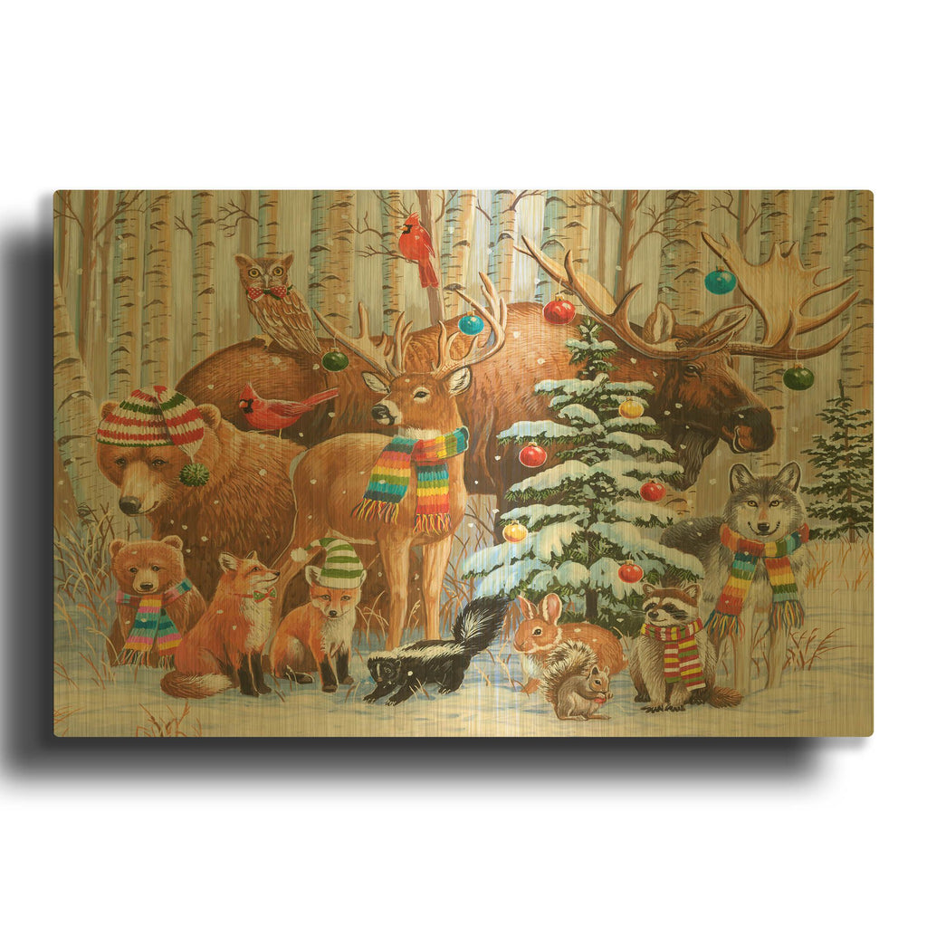 'Magical Forest Holiday' By William Vanderdasson Gold Metal Wall Art