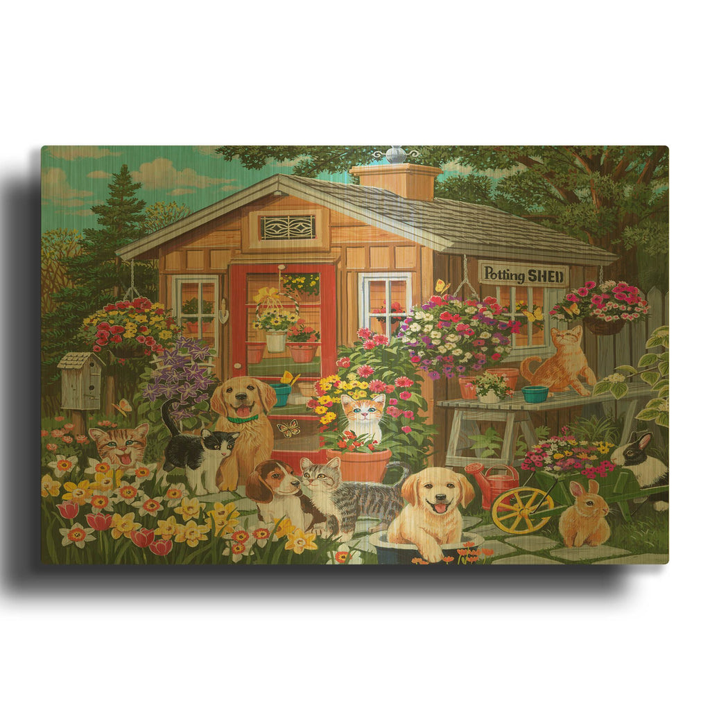 'Backyard Potting Shed' By William Vanderdasson Gold Metal Wall Art