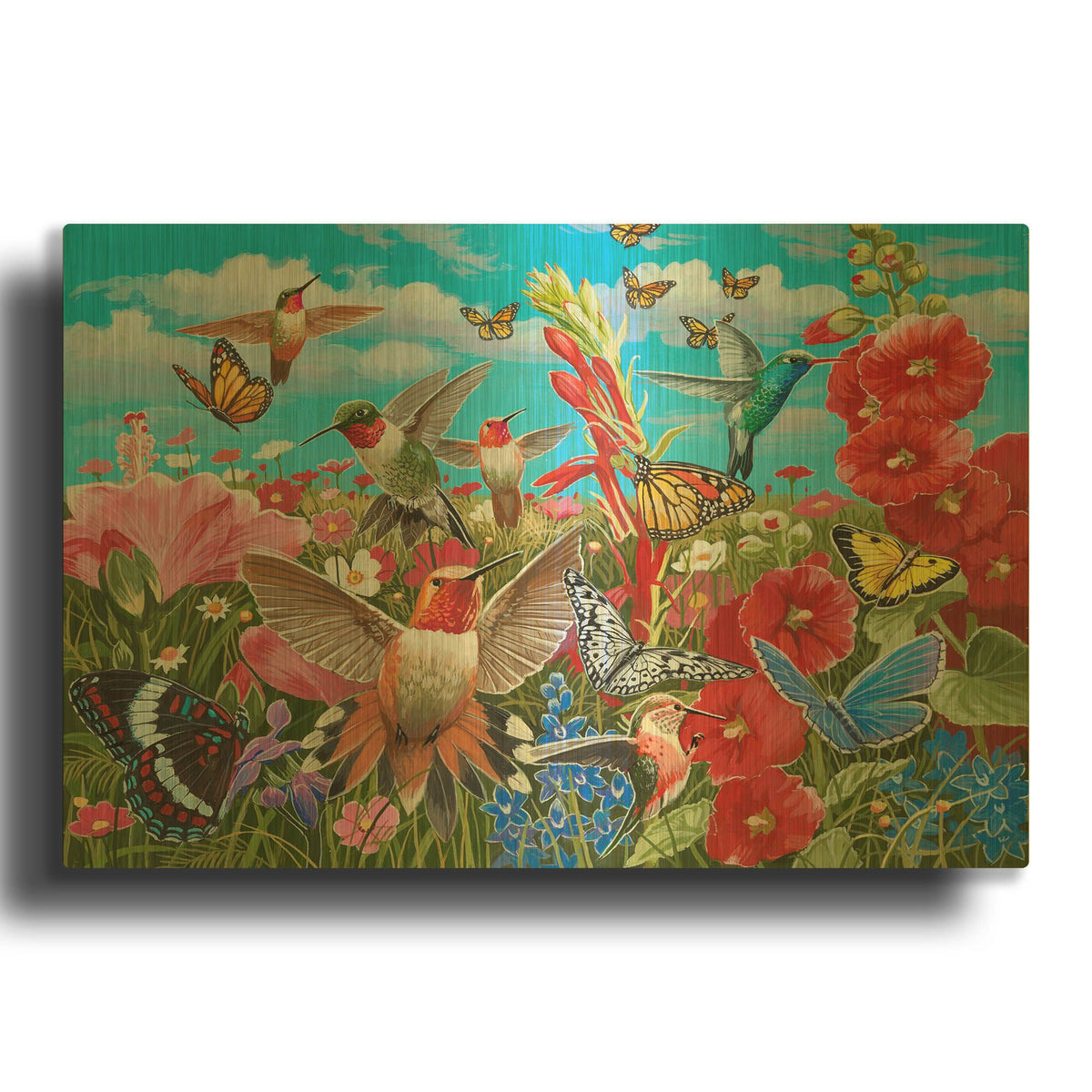 'Hummingbird Garden' By William Vanderdasson Gold Metal Wall Art