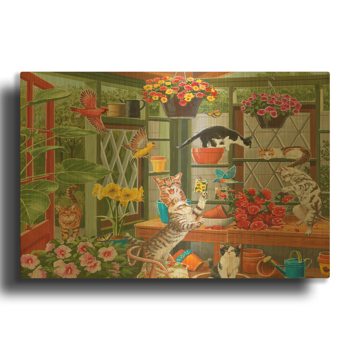 'Mayhem in the Greenhouse' By William Vanderdasson Gold Metal Wall Art