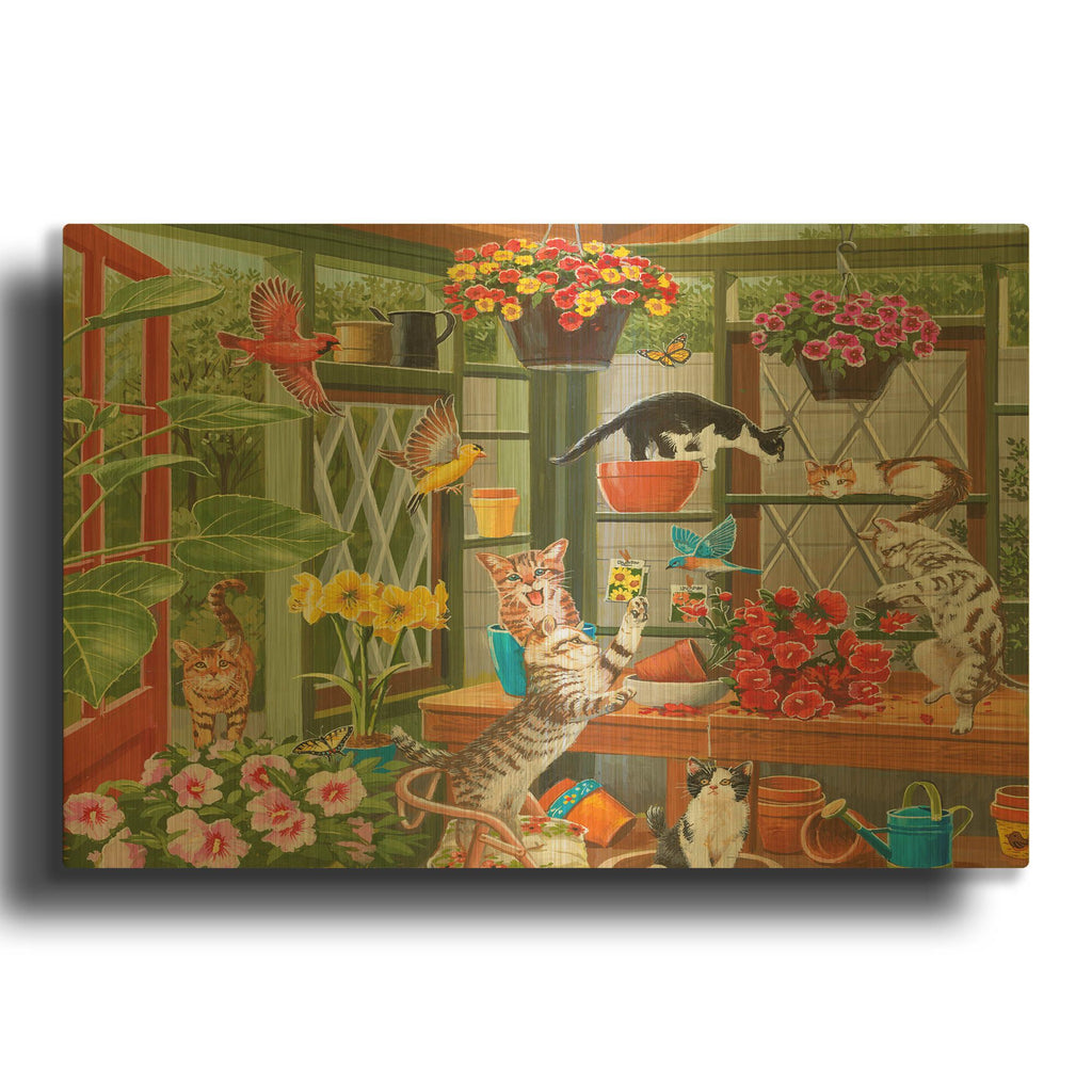 'Mayhem in the Greenhouse' By William Vanderdasson Gold Metal Wall Art