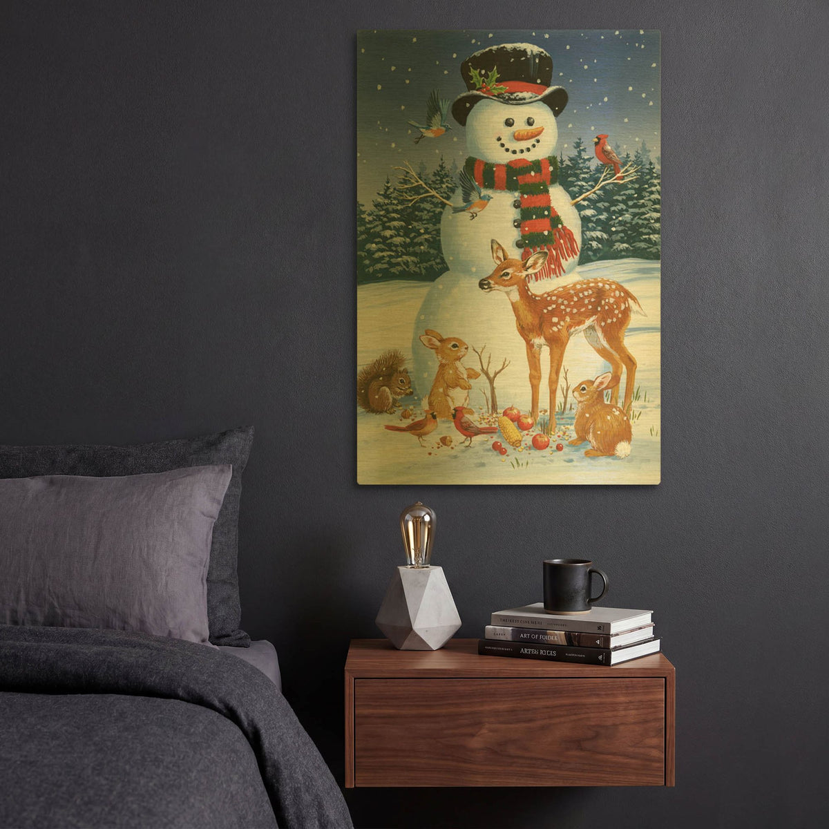 'Snowman With Friends' By William Vanderdasson Gold Metal Wall Art