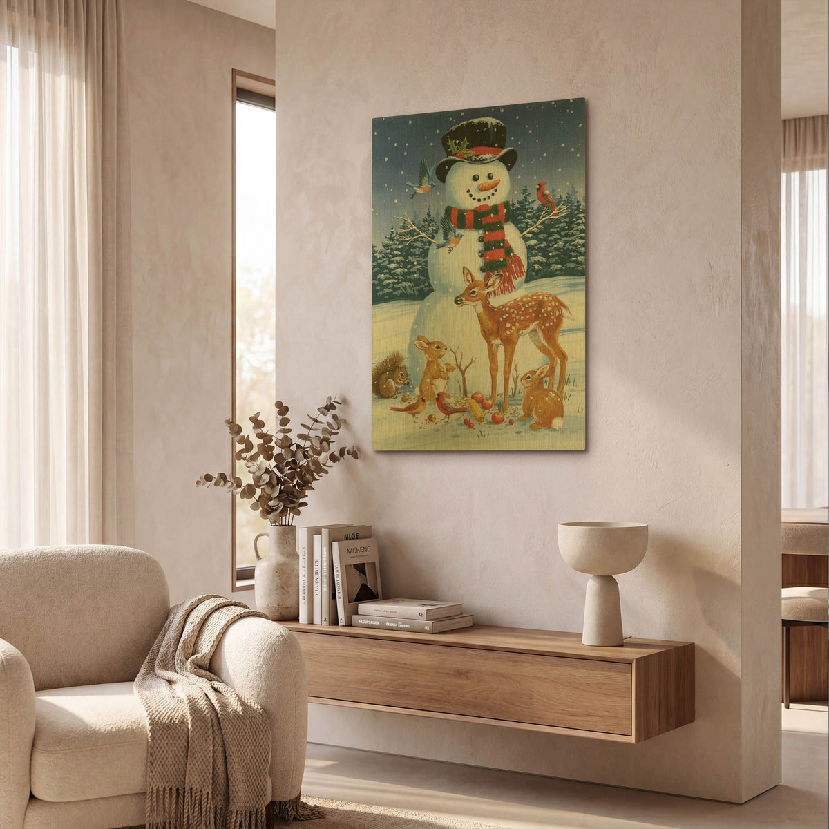 'Snowman With Friends' By William Vanderdasson Gold Metal Wall Art
