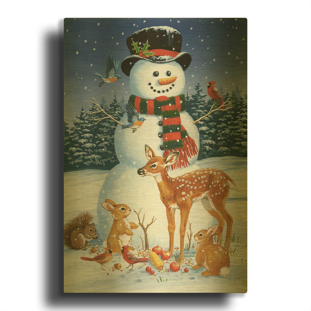 'Snowman With Friends' By William Vanderdasson Gold Metal Wall Art