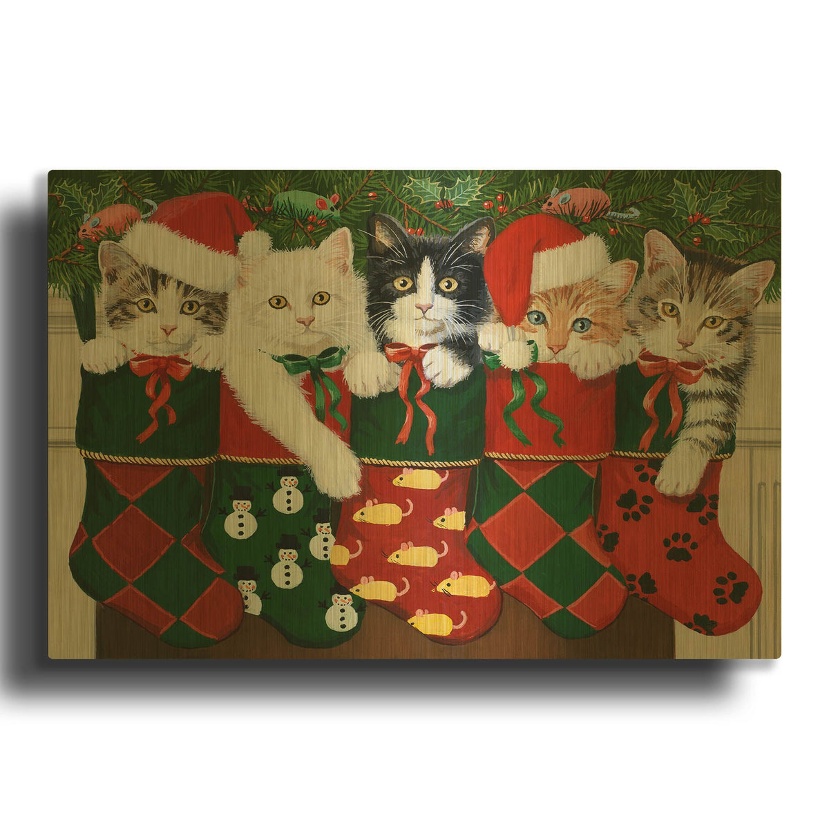 'Christmas Kittens' By William Vanderdasson Gold Metal Wall Art