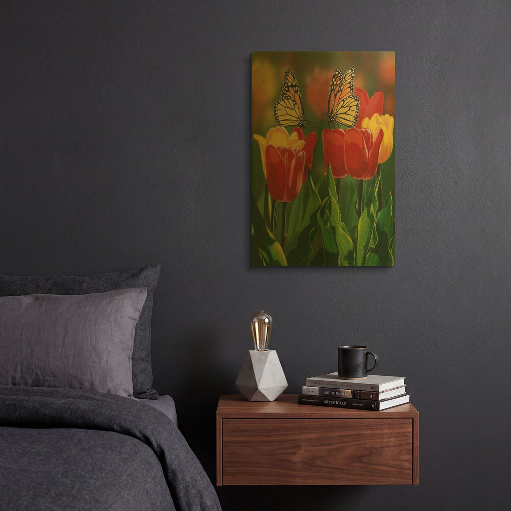 'Monarchs And Tulips' By William Vanderdasson Gold Metal Wall Art